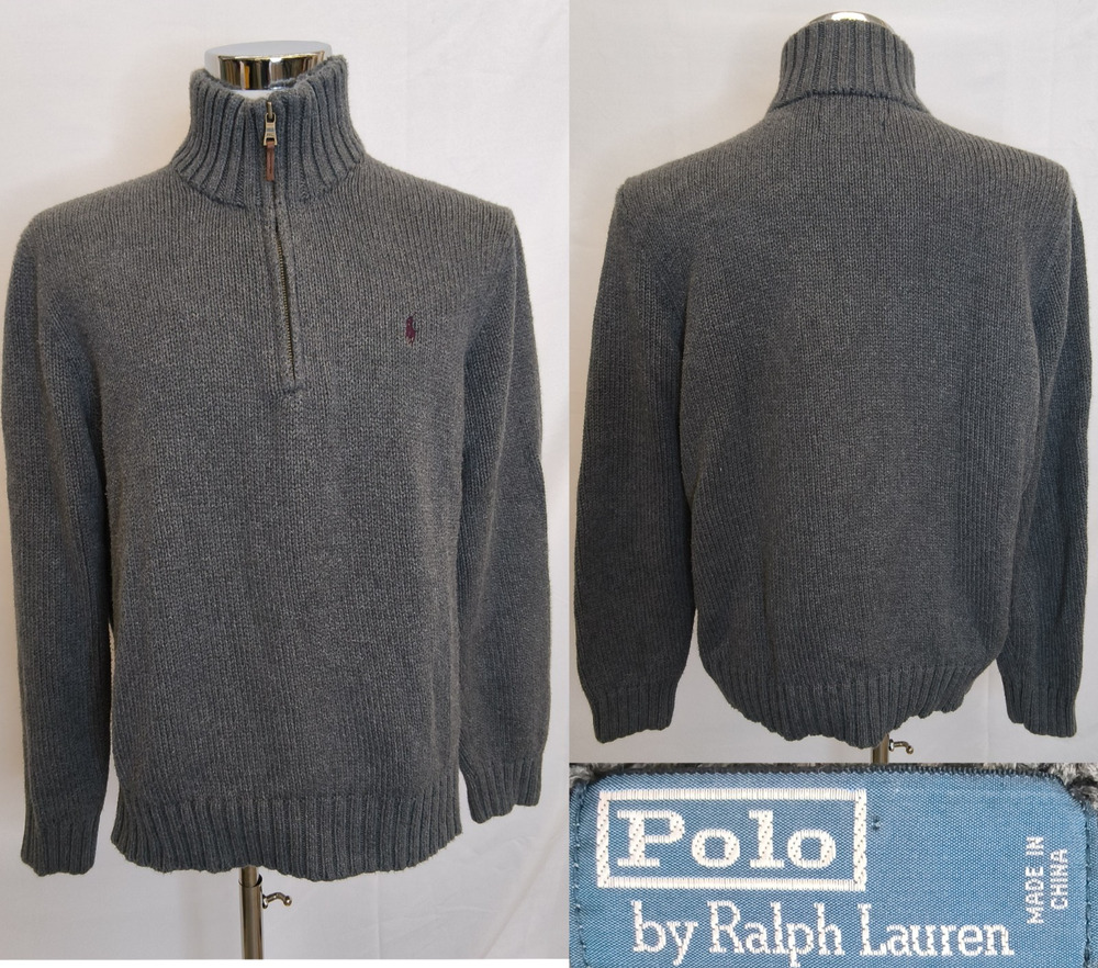 Polo Ralph Lauren 1/4 Zip Sweater Men's L Gray Heavyweight Knit Classic #W5225